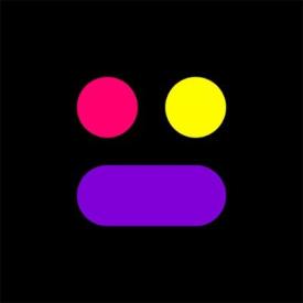 Black square with purple, yellow and pink