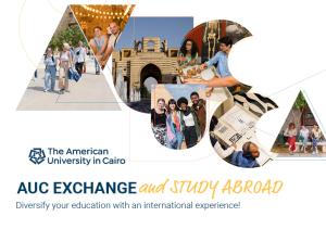 Text reads "The American University in Cairo" "AUC Exchange and Study Abroad. Diversify Your Education with an International Experience!"