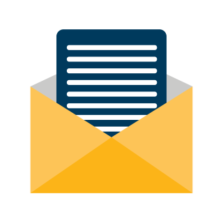 a photo of a yellow envelope with a dark blue paper with stripped lines 