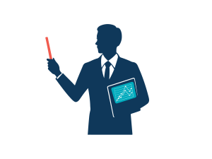 an icon of an instructor holding a pen and an ipad