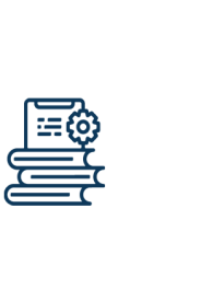 Icon of a pile of three books and a page that has a gear on it