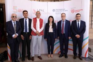 AUC President Dallal, Minister Al Mashat and AUC leaders celebrating 5th anniversary of J-PAL