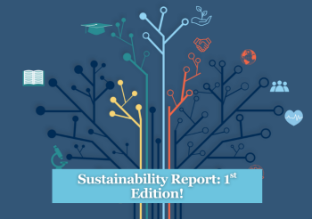 Graphic tree. Text: Sustainability Report: 1st Edition!