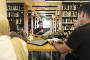 students in library