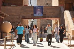 Males and females walking