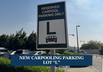 A road sign that reads Reserved Carpool Parking Only. New Carpooling Parking Lot "L"