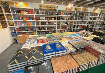 Books displayed at AUC Press booth at the book fair