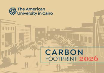An old picture of a building. Text: The American University in Cairo. Carbon Footprint 2026