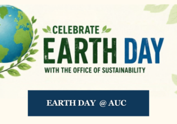 Cartoon of half the earth. Text: Celebrate Earth Day with the Office of Sustainability. Earth Day@AUC