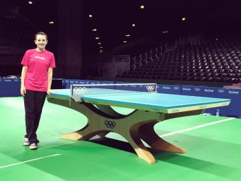 Dina Meshref at an Olympics table tennis arena 