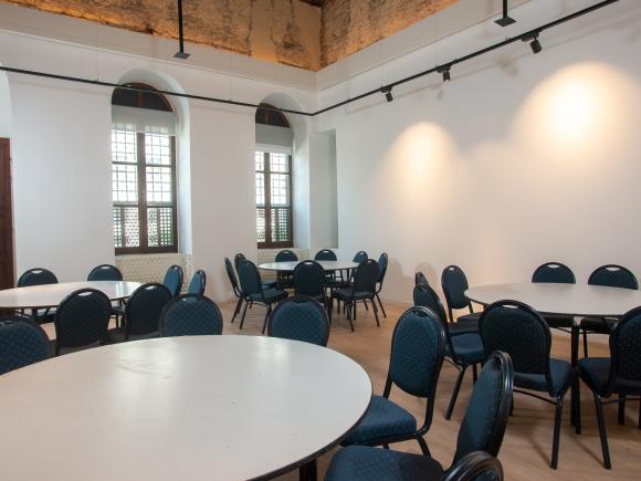 Chairs and tables in a room