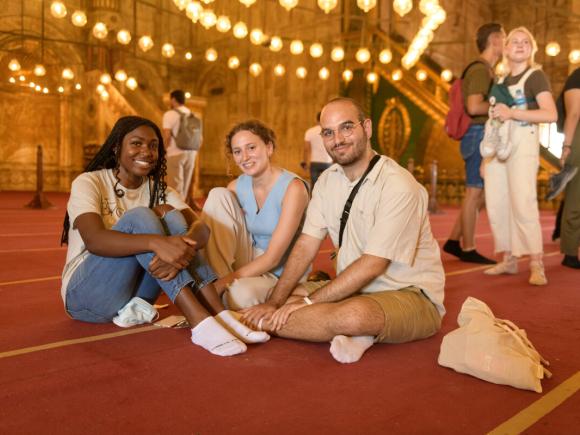Students sitting in a mosque