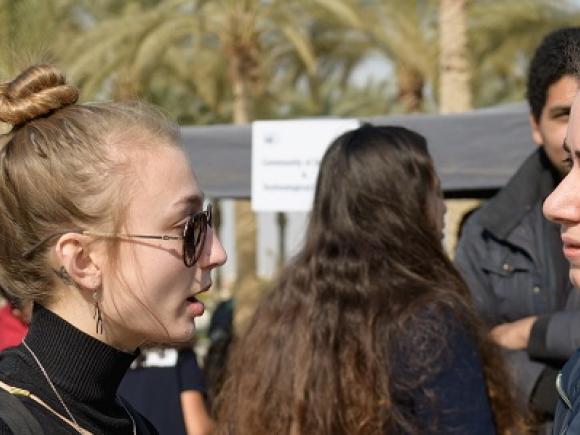 Two girls talking