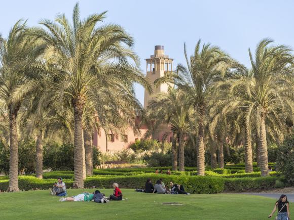 Students sitting in the garden