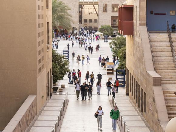 Students walking on campus