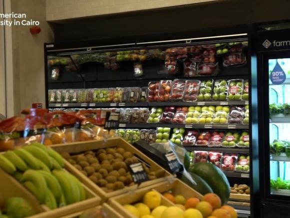 Supermarket with fruits and vegetables displayed