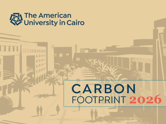 An old picture of a building. Text: The American University in Cairo. Carbon Footprint 2026