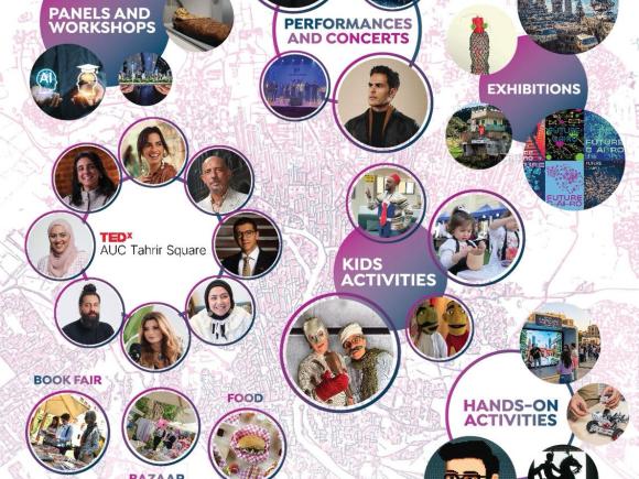 A flyer with information about the event's activities and contributors