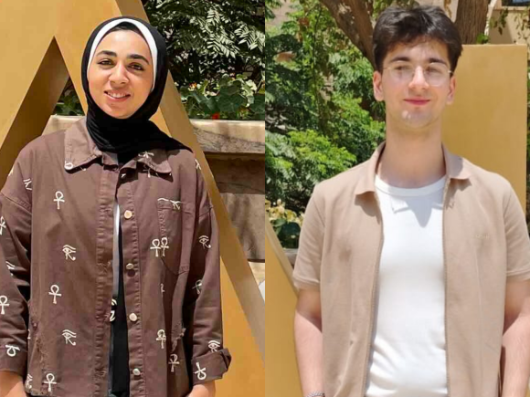 Students Linda Abu Rezeq and Mohammed Zakout