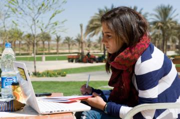 student in garden
