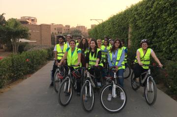 Urban Design students exploring the campus on bikes