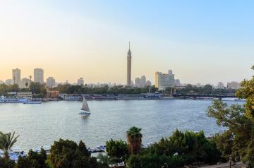 Nile River and Cairo Tower in the background.
