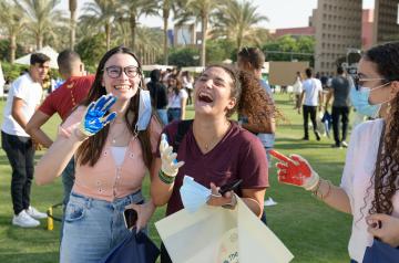 laughing students