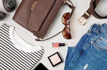 Clothes, hand bag, belt, make up