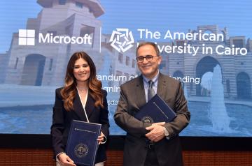 Microsoft Egypt Country Manager Mirna Arif and AUC President Ahmad Dallal