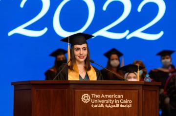 Female student in cap and gown