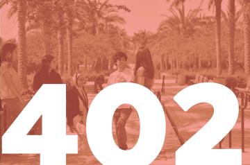 group of boys and girls standing with palm trees in the background. 402 written on the picture in white