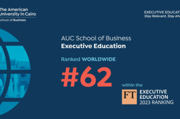 Infographic showing that the AUC School of Business Executive Education open-enrollment programs placed 62 in the Financial Times 