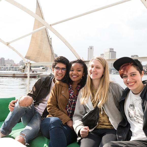 Girls and boys on a boat