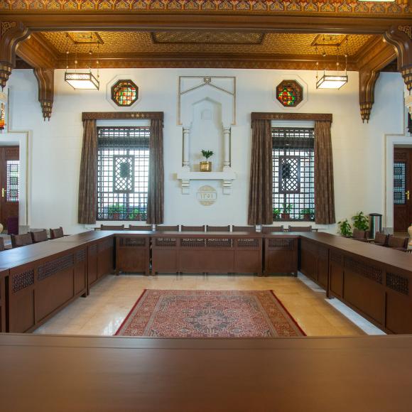 Seats in a decorated hall