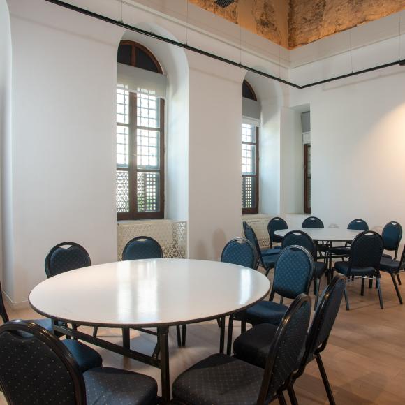 Chairs and tables in a room