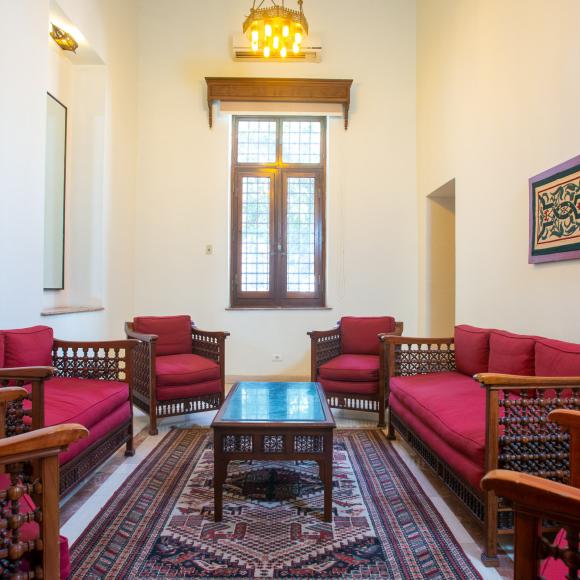 Seats in a decorated hall