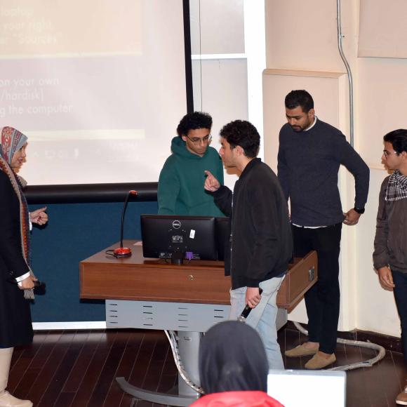 students presenting their course