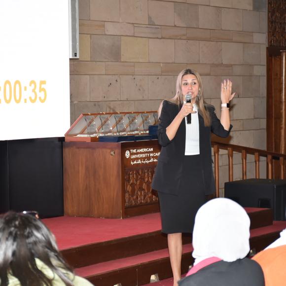 Dr. Yasmin pitching her research (winner)