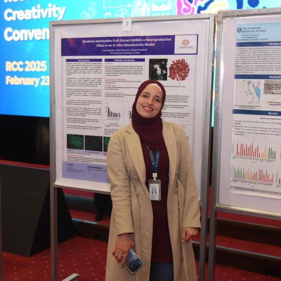 A female standing in front of a board presentation.