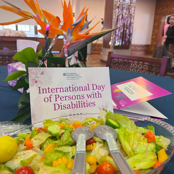 A salad with the a plaque that says "international day of persons with disabilities"