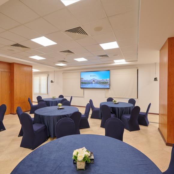 Chairs around round tables