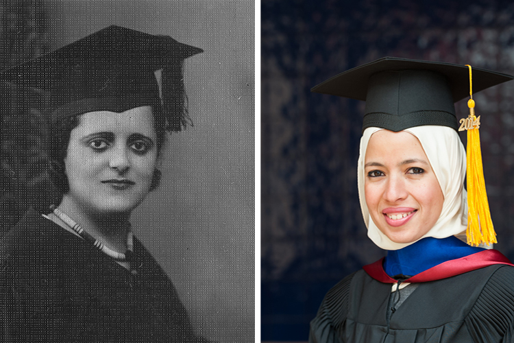 Eva Habib El Masri '31 was the first female student admitted to AUC, and Yosra El Maghraby '04, '08, '14 is the first PhD student to graduate from AUC